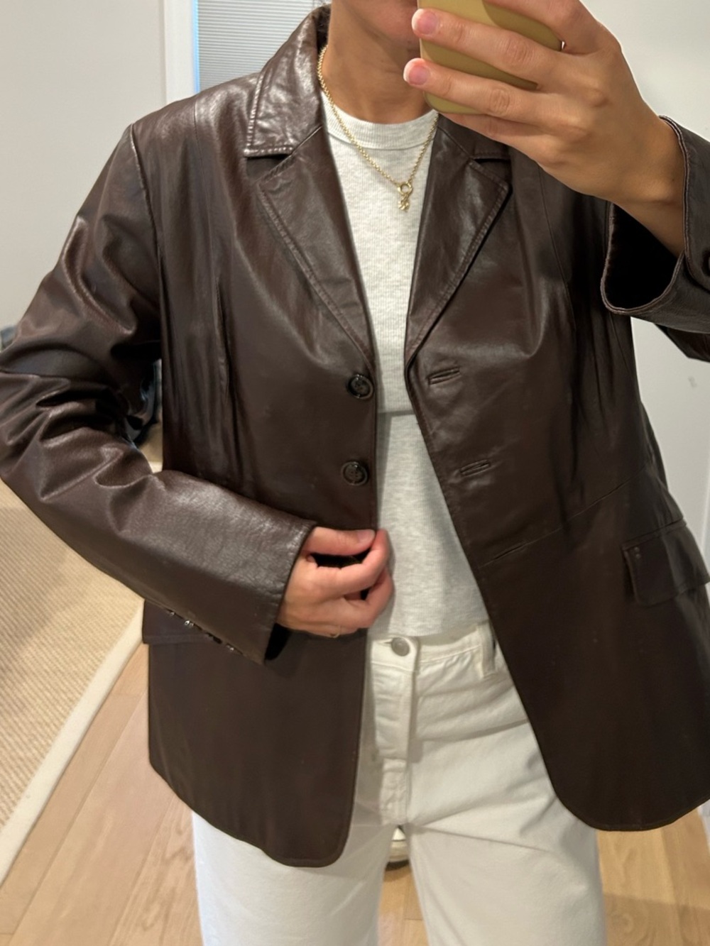 Women’s Brown Leather Blazer Jacket